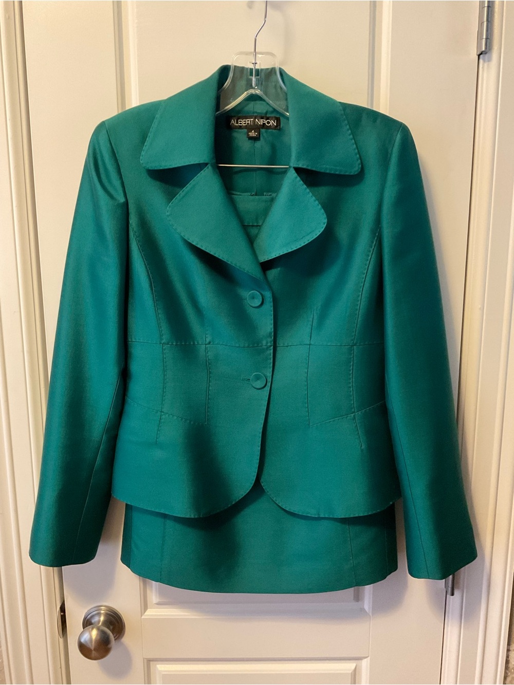 Albert Nipon Teal Skirt Suit Set - 4